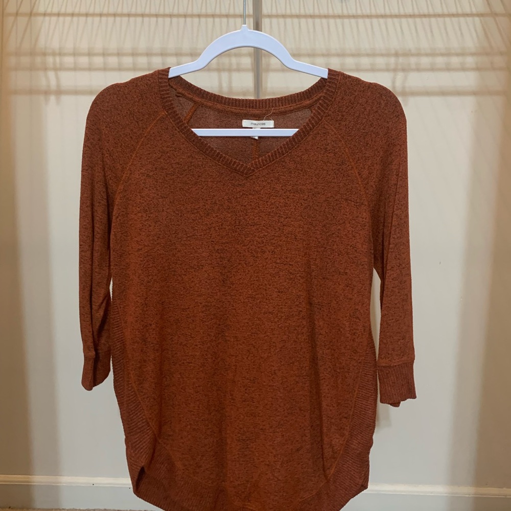 Maurices Orange Heather V-Neck Sweater